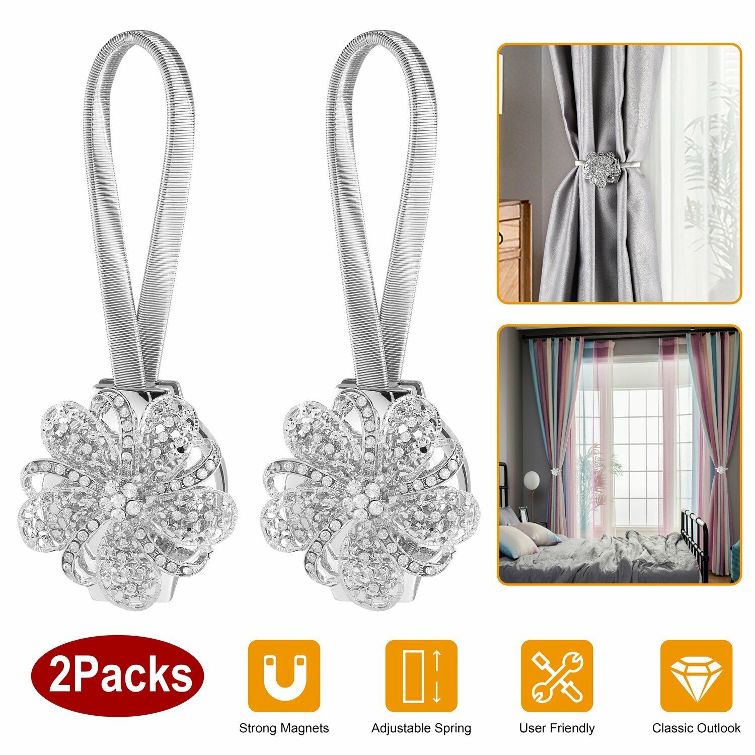 2 Packs Magnetic Curtain Tiebacks Extendable Floral Drape Holder Hangings Clip iMounTEK Does Not Apply
