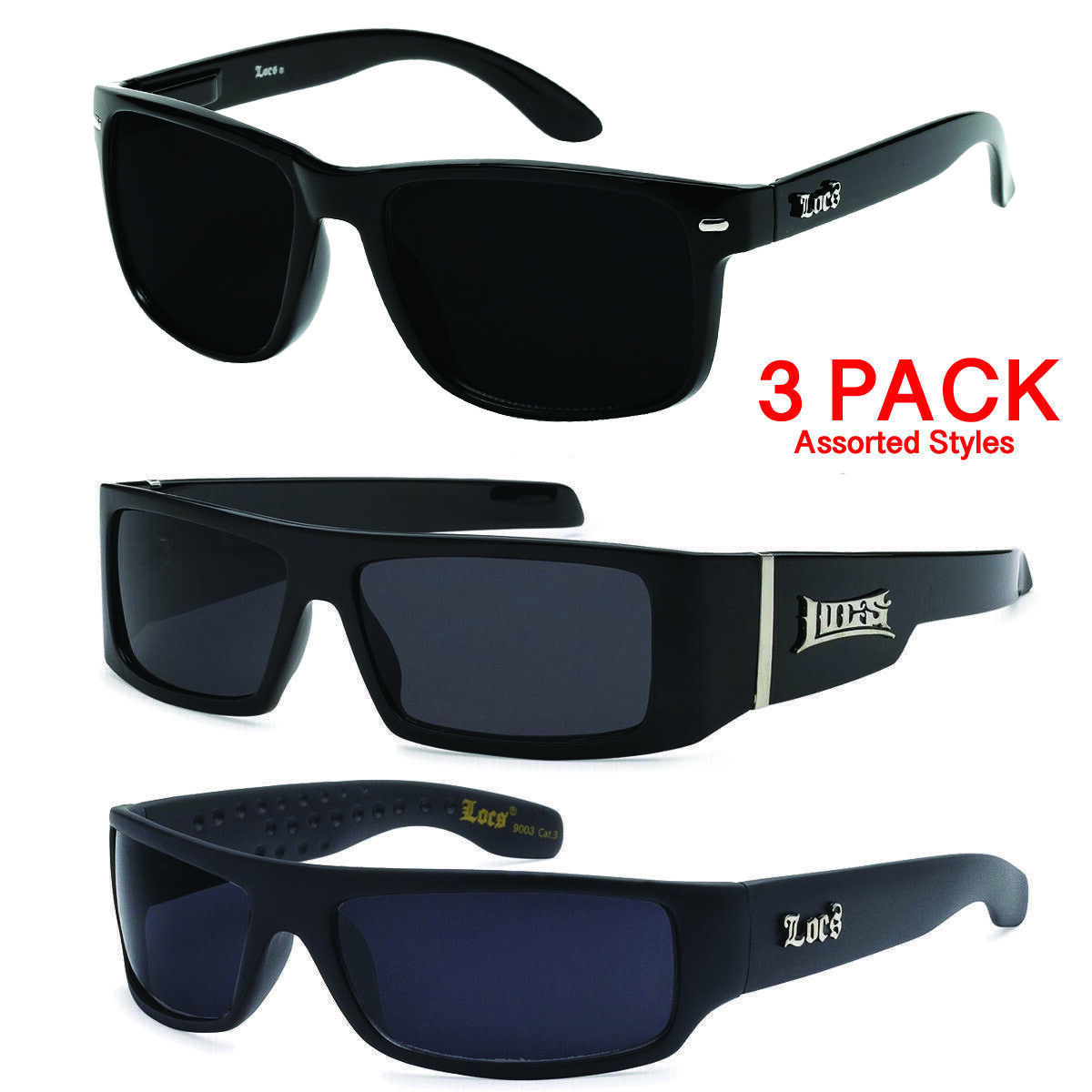 3 Pair MEN Dark Lens GANGSTER BLACK OG Sunglasses LOCS BIKER GLASSES Shades Locs Does Not Apply