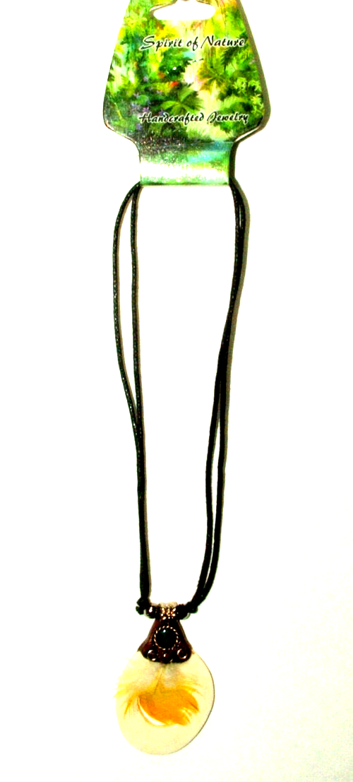 Bone Pendant Necklace w/ Feather 24" adjustable slide cord New YELLOW feather Без бренда - фотография #2