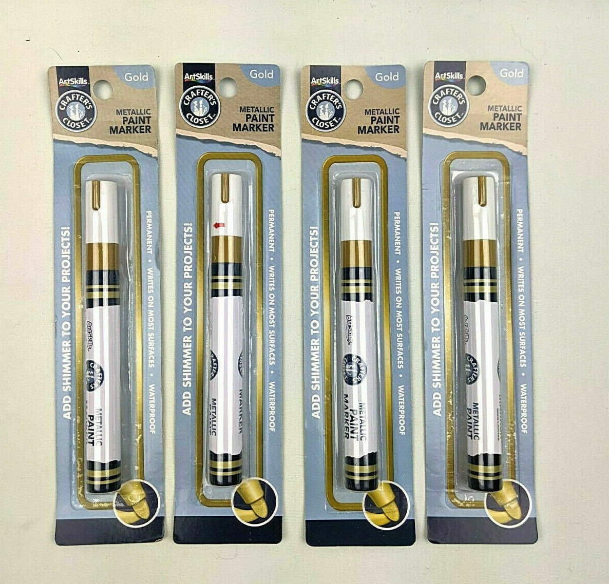 (4) Pack Metallic GOLD Paint Marker Pen Arts Crafts Waterproof Permanent School ArtSkills 4236