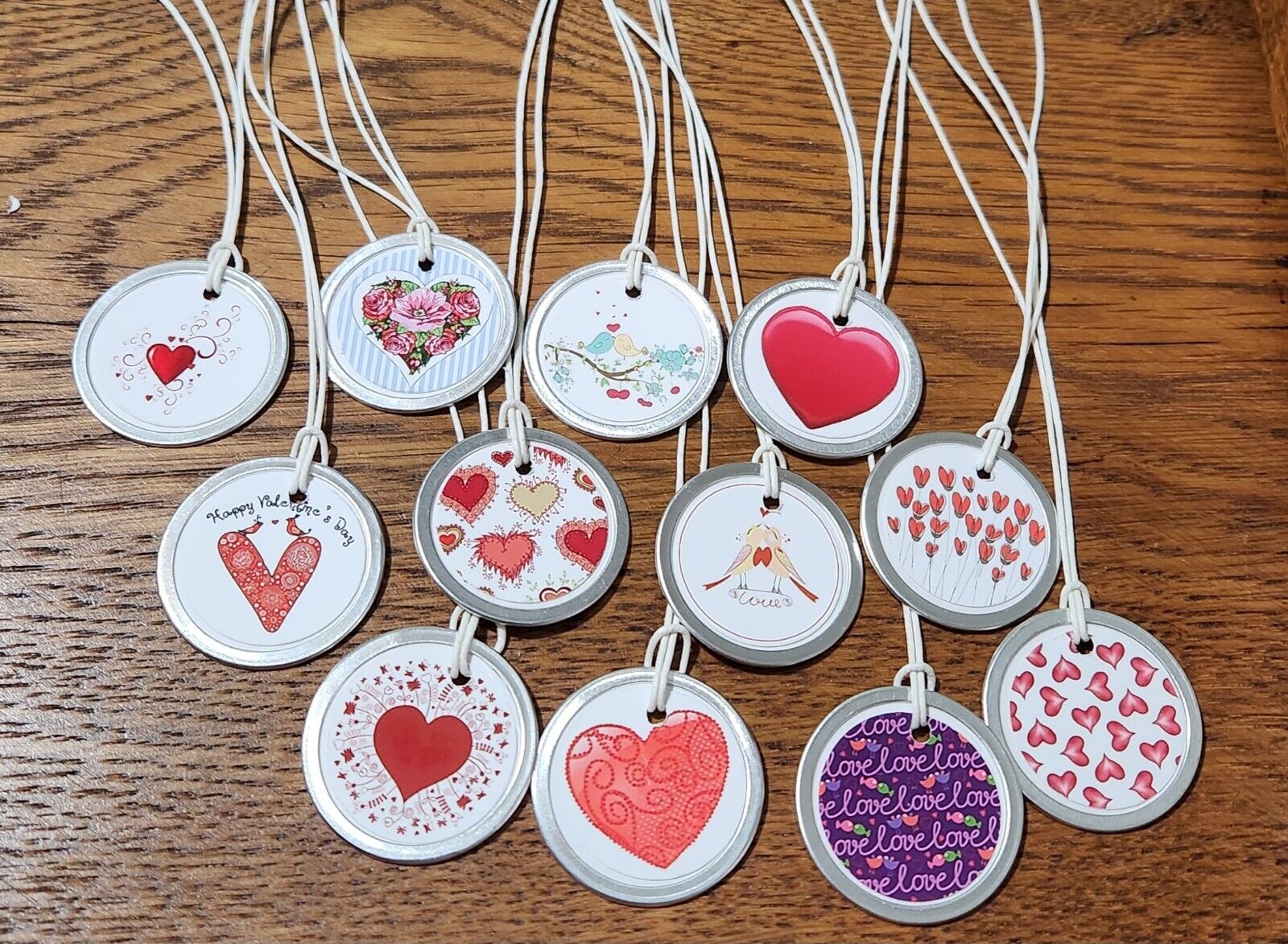 12 Assorted Valentine LOVE Hearts Metal Rim 1 1/4" Hang Tags Mini Tree Ornaments Handmade Does Not Apply - фотография #4