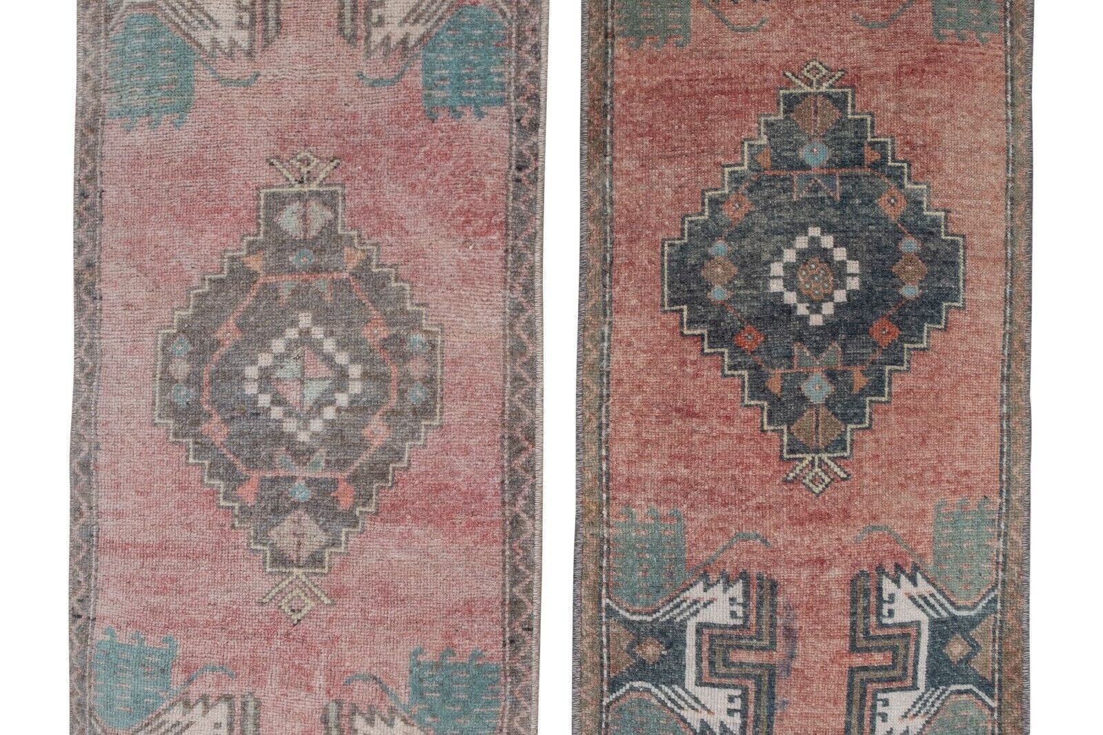 Pair of Vintage Turkish Oushak Yastik Scatter Rug - Faded Tribal Carpet Handmade Runner Rug - фотография #4