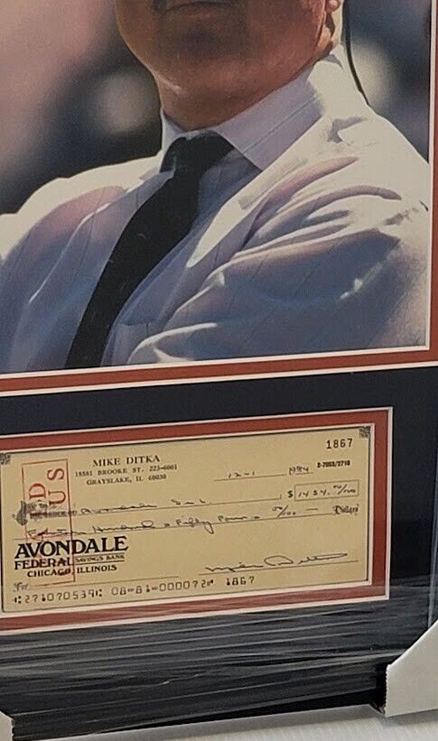 Mike Ditka Iron Mike SIGNED Cancelled  check Chicago Bears Autograph COA FRAMED Без бренда - фотография #2