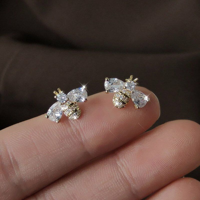 925 Silver Crystal Bee Zircon Earrings Dangle Charm Wedding Women Jewelry Rinhoo Does not apply