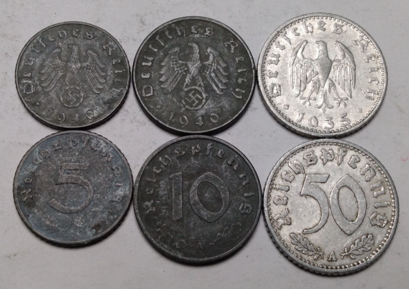Germany Third Reich Nazi - Lot 3x Coins 5, 10 and 50 Reichspfennig - Please Read Без бренда - фотография #2
