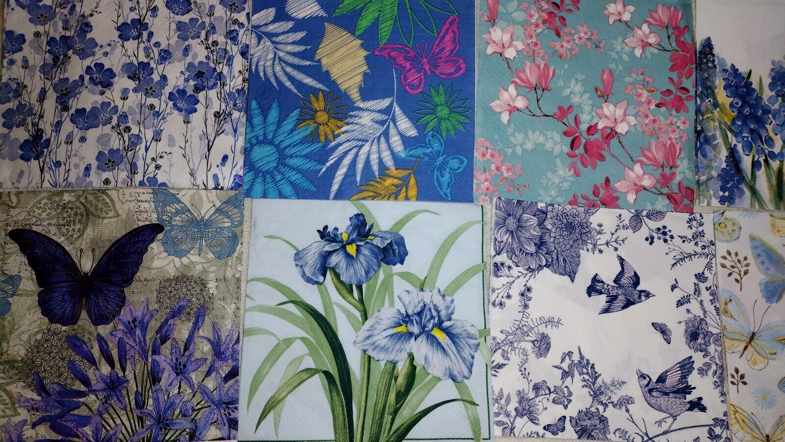 37 BLUE THEME FLORALS BUTTERFLIES ~ LOT SET MIXED Paper Napkins Decoupage Crafts Без бренда - фотография #2