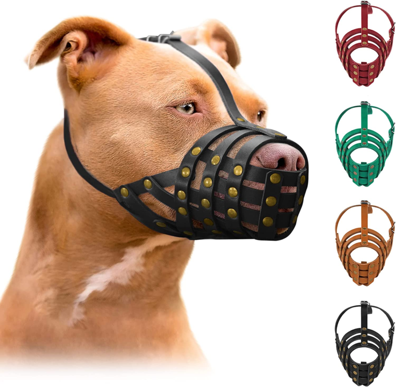 Pitbull Dog Muzzle Leather Amstaff Staffordshire Terrier Breathable Basket with  Does not apply - фотография #11