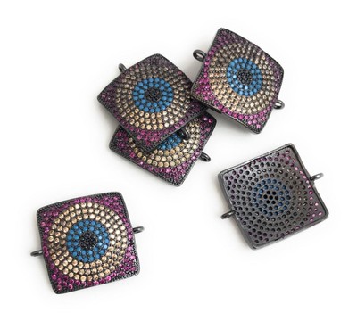 Evil Eye Charm; CZ Micro Pave Square Connector; Jewelry Findings; Supplies; N/A Does Not Apply - фотография #5