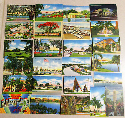 Vtg. Lot 25 Florida Linen Postcards Unposted, Key West, Lakeland, Clearwater Без бренда
