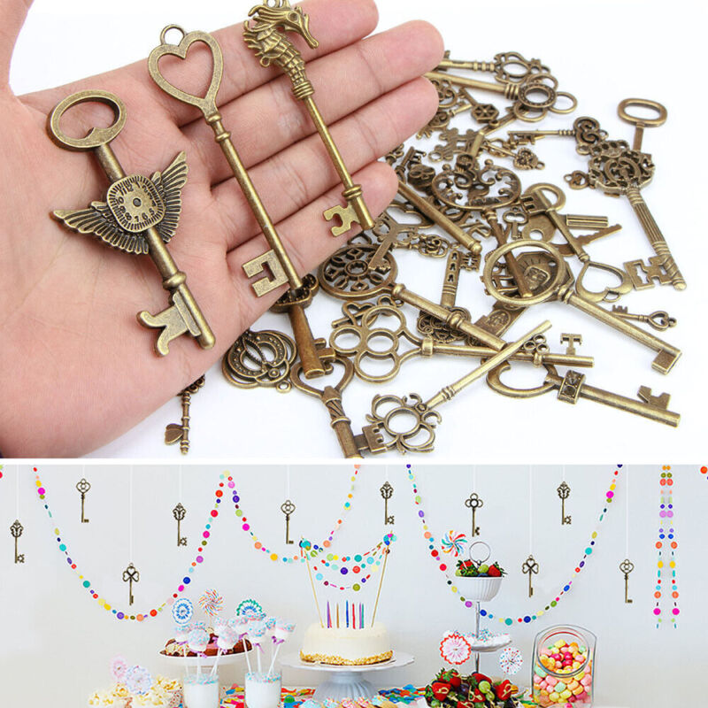 125PC Keys Antique Vintage Old Look Bronze Skeleton Keys Fancy Heart Bow Pendant Без бренда Does Not Apply