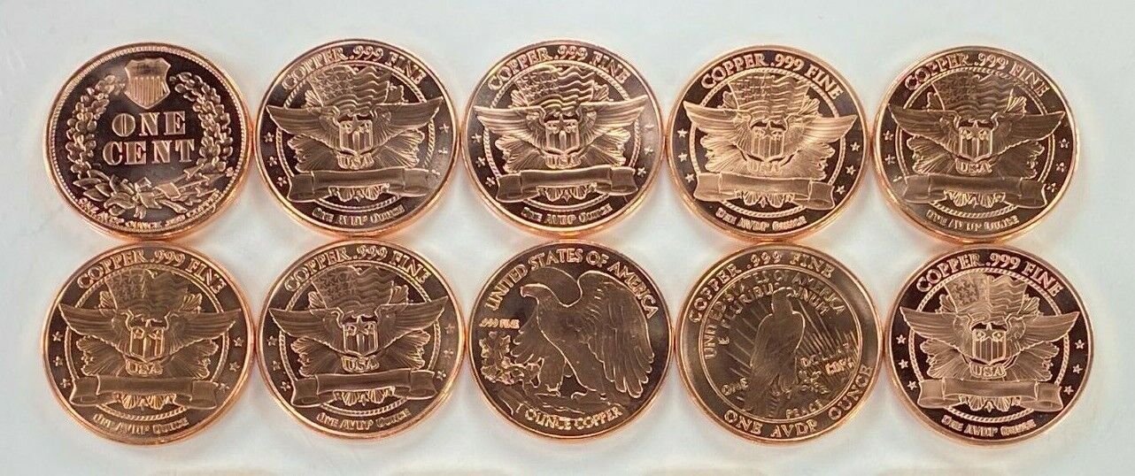 Copper Coins * One Ounce Each * .999 Bullion * US Mint * Ten Piece Liberty Lot  Без бренда - фотография #2