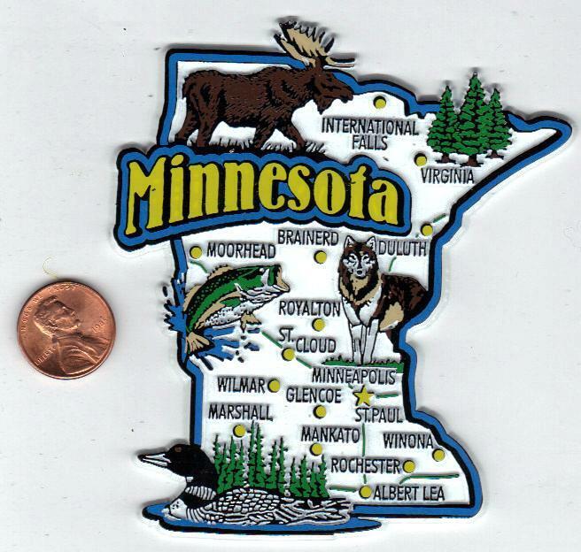 MINNESOTA MAGNET ASSORTMENT 3 NEW STATE SOUVENIRS includes  JUMBO MAP MAGNET     Без бренда - фотография #3