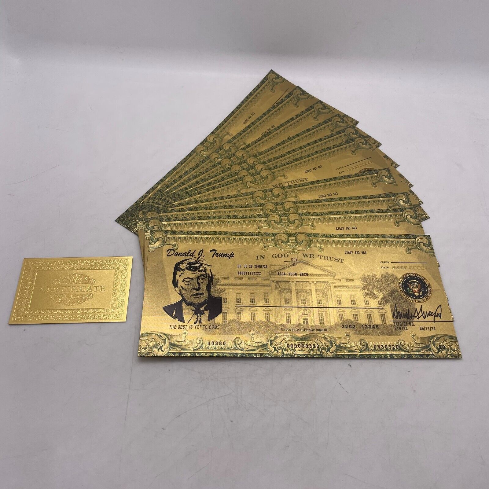 10pc/lot US Gold Foil Banknotes President Donald Trump 2024 Golden check Cards Без бренда