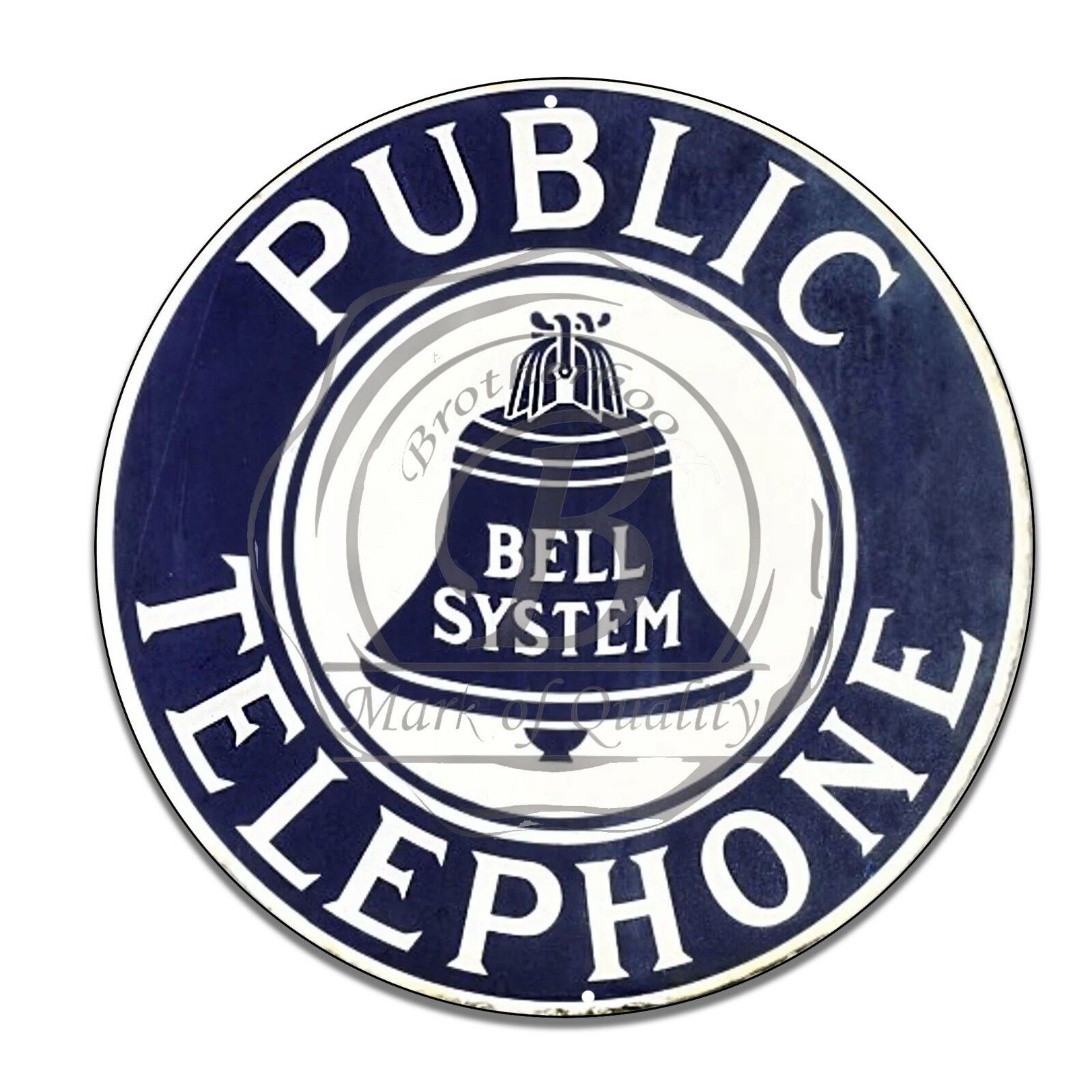 Bell System Public Telephone Reproduction 11.75" Circle Aluminum Sign Без бренда