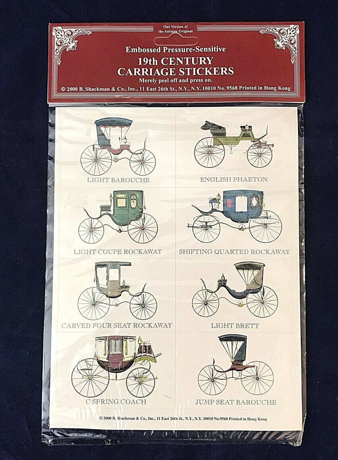 B Shackman Stickers 19th Century Carriage  Embossed  & Pressure Sensitive Shackman