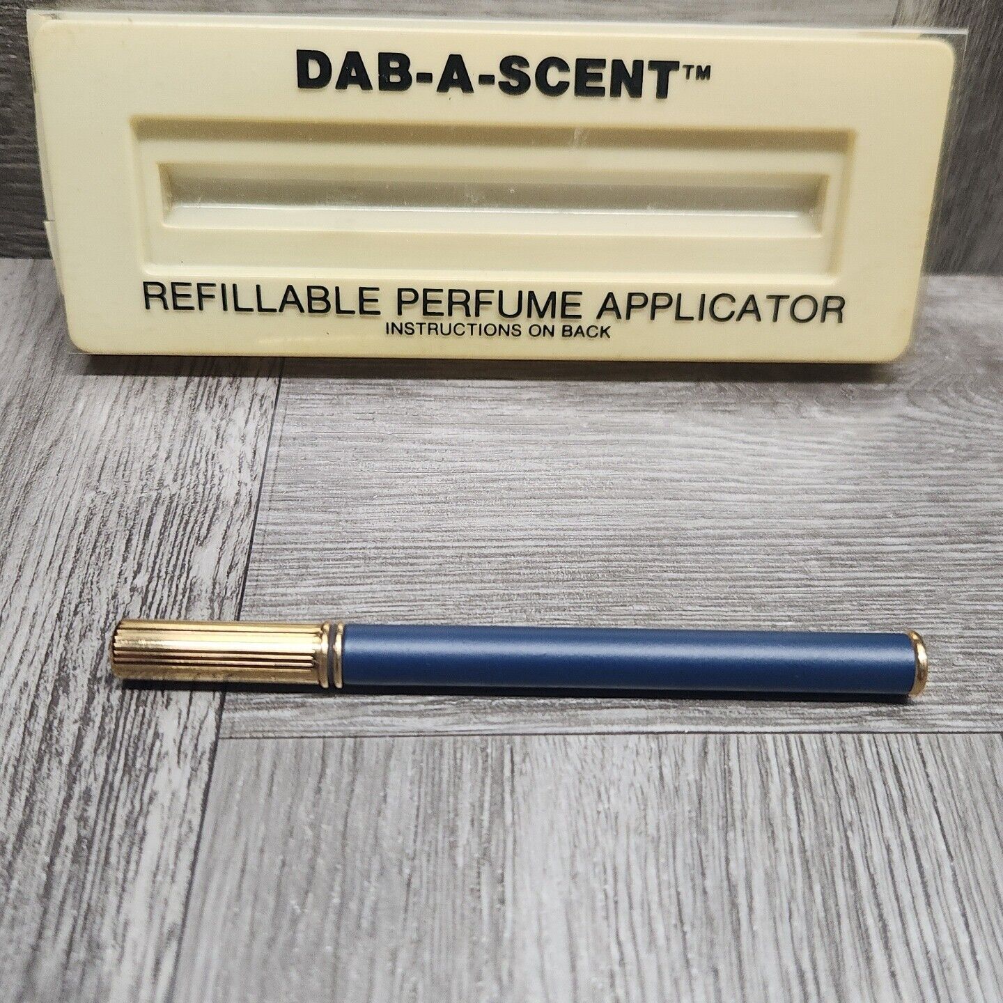 Vintage Blue W/ Gold Tone Metal Perfume Pen Applicator Made in USA Unbranded - фотография #4