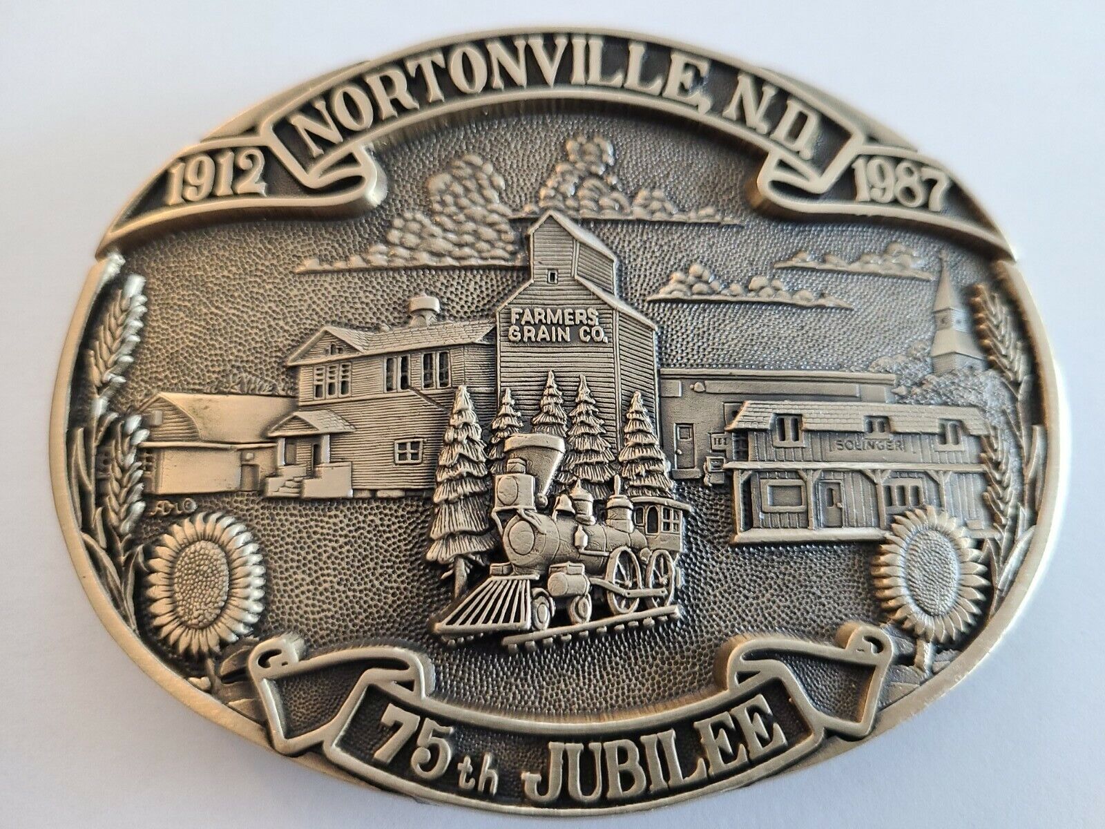 VTG North Dakota Belt Buckle Nortonville 1912-1987 75th Jubilee Solid Brass Mint Без бренда