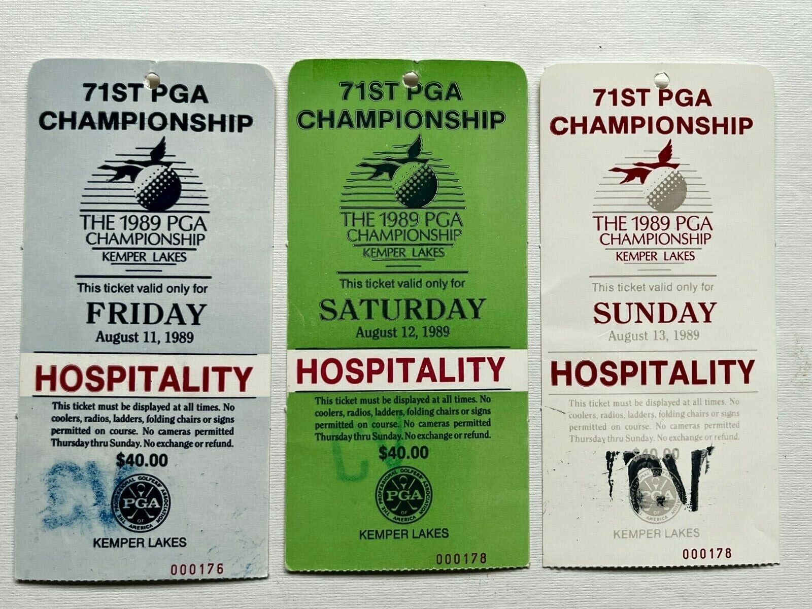 1989 PGA CHAMPIONSHIP 3 TICKETS+ KEMPER LAKES GUIDE/MAP+ 5Extras - PAYNE STEWART PGA - фотография #2