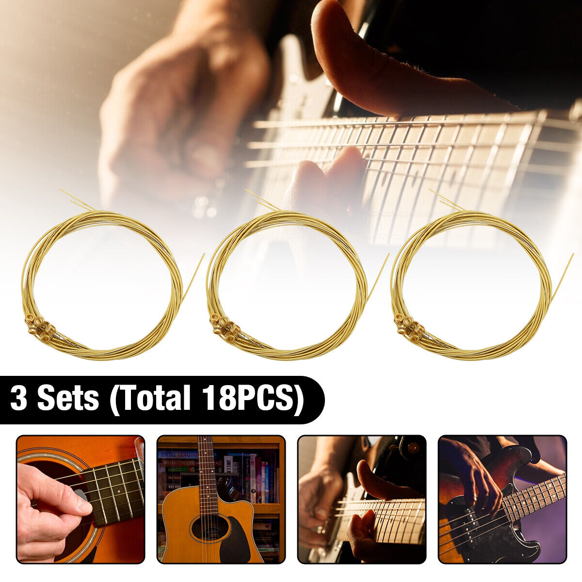 3 Sets of 6 Guitar Strings Replacement Steel String for Electric Acoustic Guitar Unbranded - фотография #8