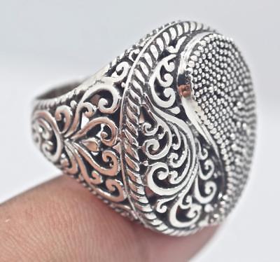 Ying Yang Detailed And Heavy Dome Ring, Filigree Accent Large Handmade Dome Ring Handmade