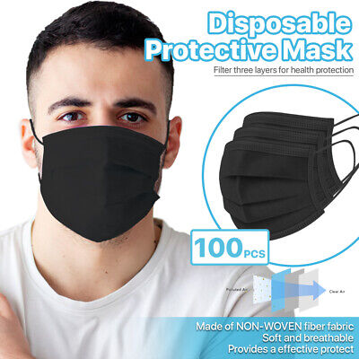 [Black] 100 Pcs Disposable Face Masks 3-Ply Non Medical Surgical Earloop Cover DPT Motorsports FSM100-BK