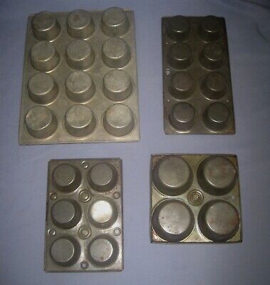 VTG Lot 4 Tin Muffin/Cup Cake Pans Bakeware 4,6,8 and 12 Muffins! Unbranded - фотография #2