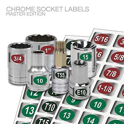 3 Pack Master Socket Label Set Economy Green Edition Easy Read Chrome Decal Tags SteelLabels.com M3PACK001 - фотография #3