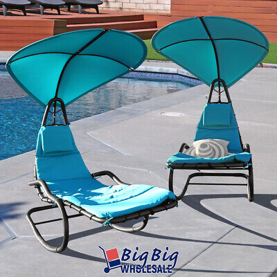 2x Blue Outdoor Backyard Patio Hammock Chaise Lounge Chair Rocking Swing Canopy GENIQUA YM-2818969PAIR
