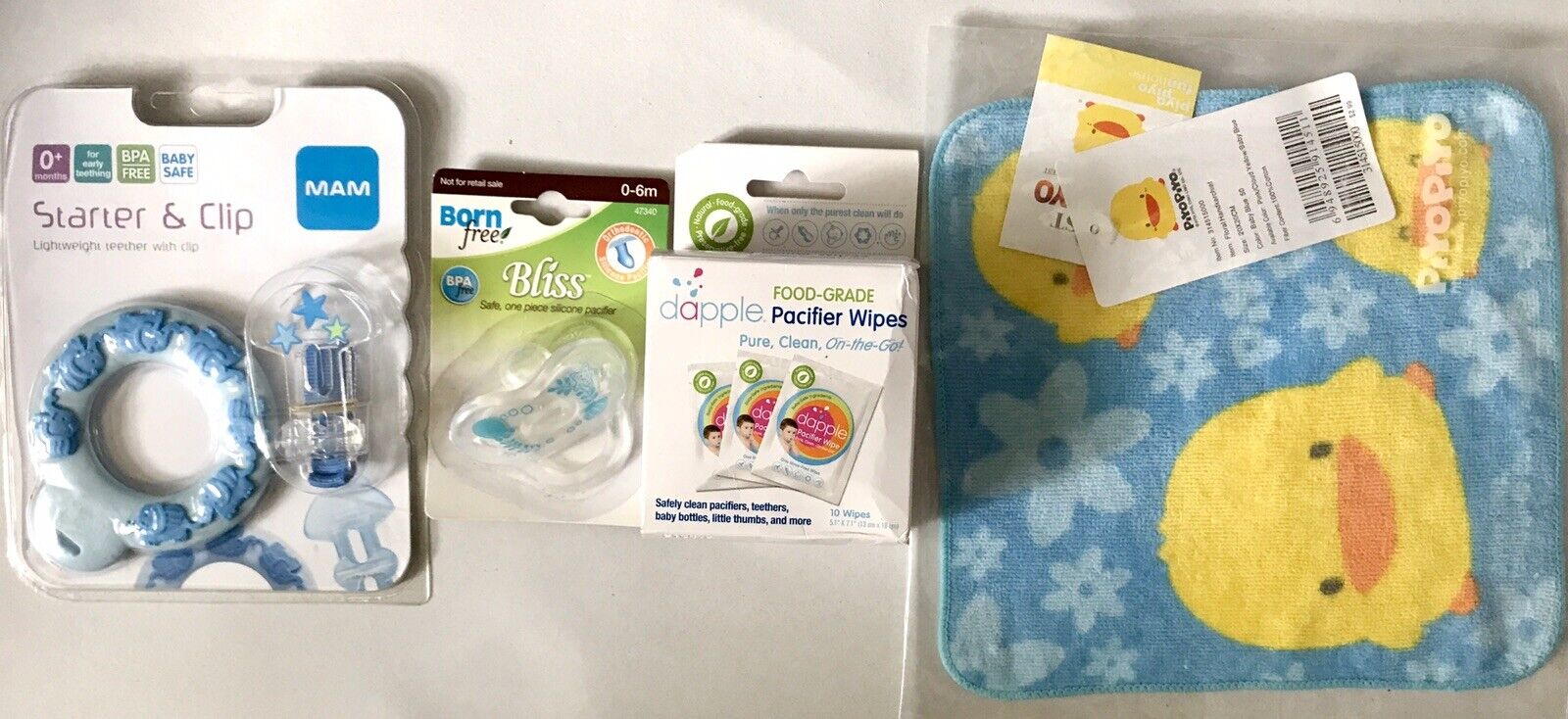 Baby Lot MAM Teether & Clip Pacifier Wipes Born Free Bliss BPA Free Piyo Cloth MAM Does not apply