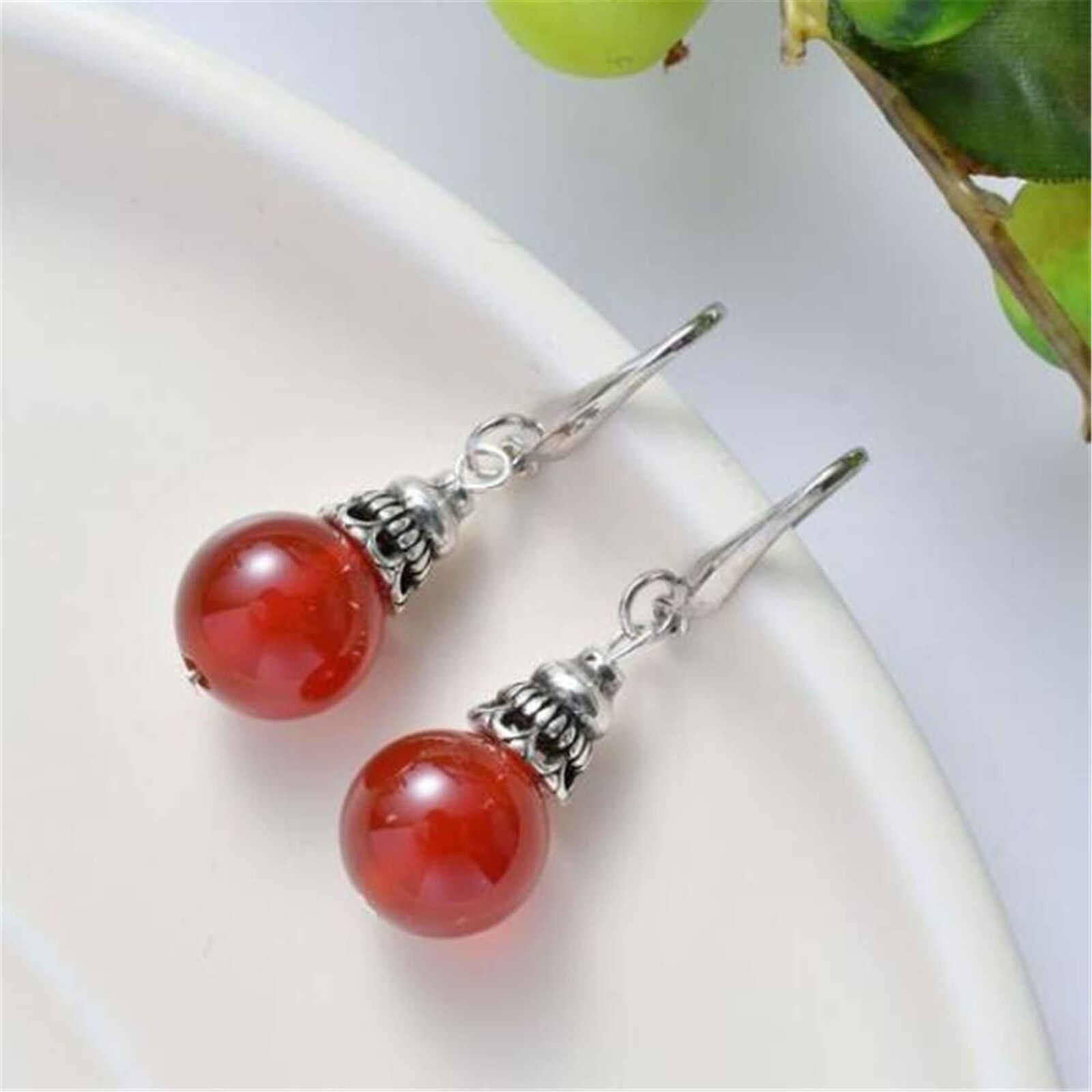Fashion Big round Red Agate Tibet Silver Earrings Mother's Day Hook Ear stud Unbranded 6 - фотография #3