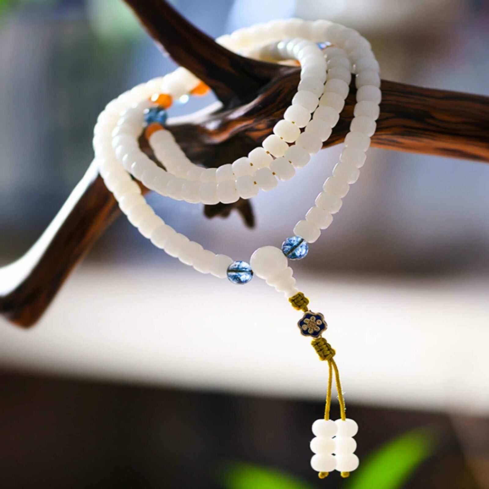 8mm Fashion natural white jade bodhi root Barrel beads bracelet Souvenir Mental Unbranded
