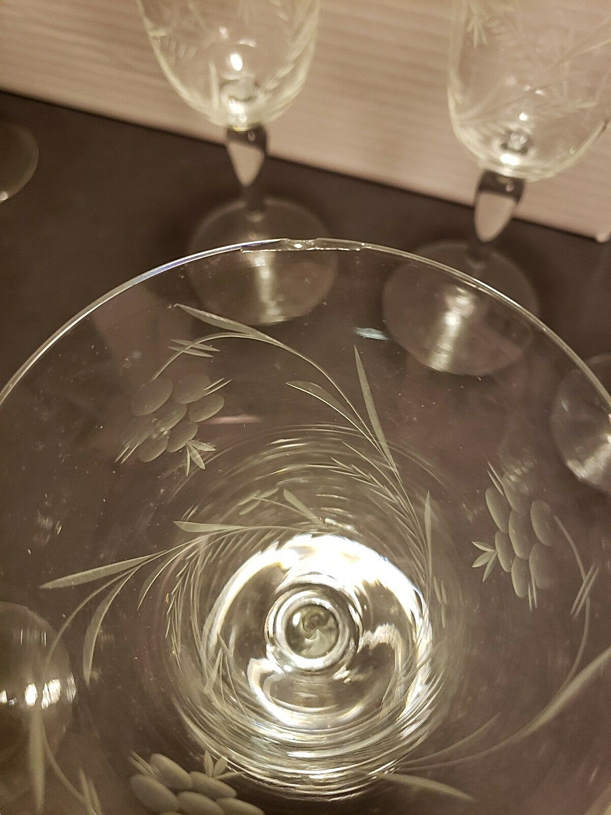 Crystal Wine & Water Goblets Glasses Etched Vintage 1960s lot of 16 Без бренда - фотография #10