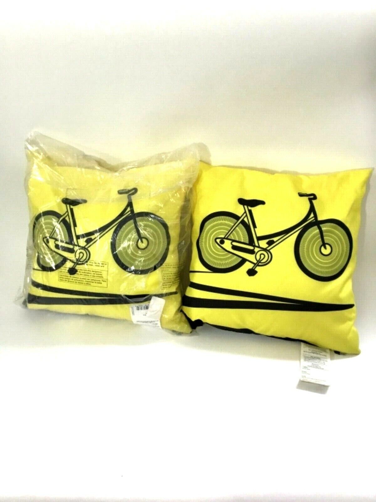 Pair of 2 Large Yellow Deny Designs Pillows w/ Modern Bicycle Design, 18”x18” Без бренда - фотография #2