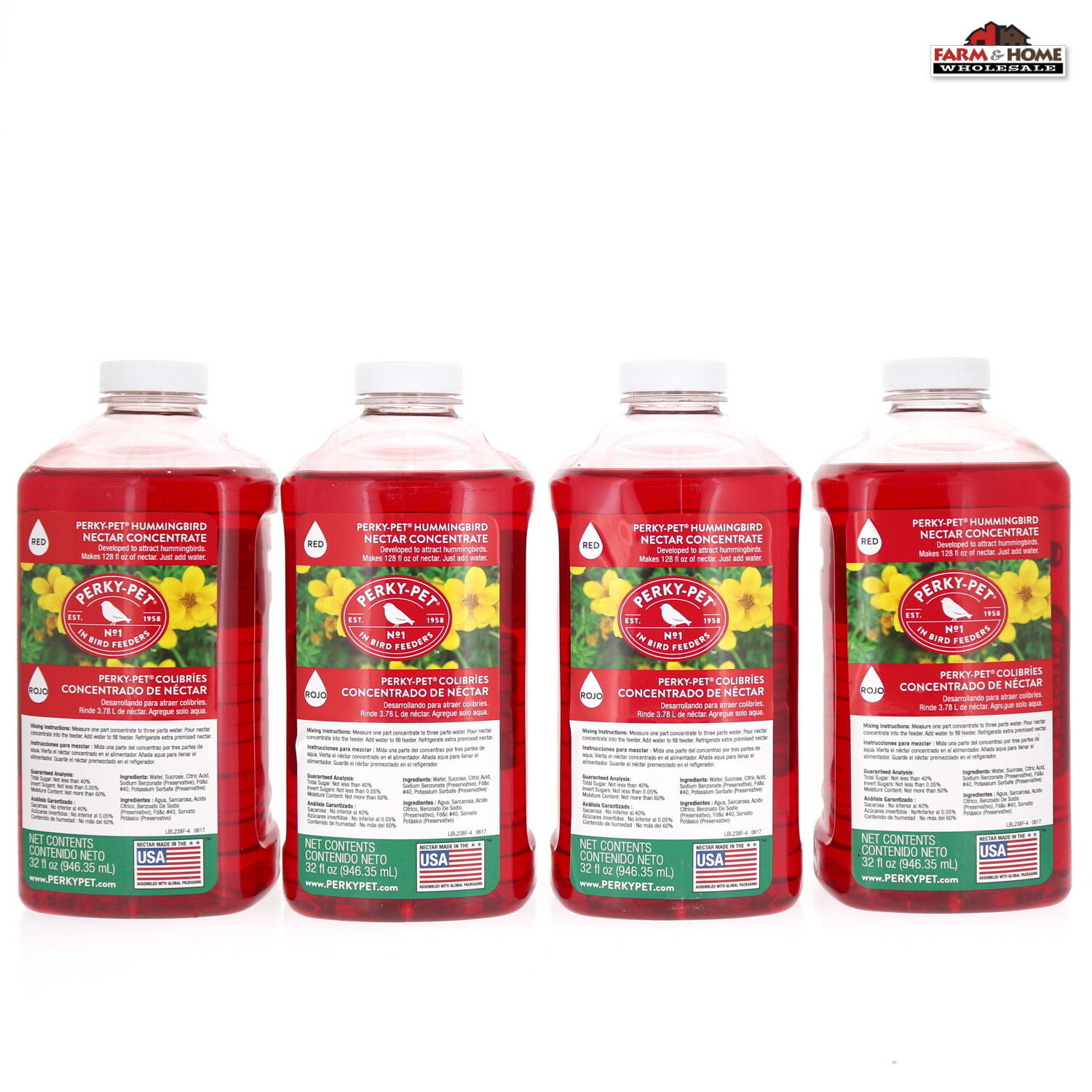 (4) Perky Pet Liquid Hummingbird Food Nectar Concentrate 32oz Red ~ New Perky-Pet Does not apply