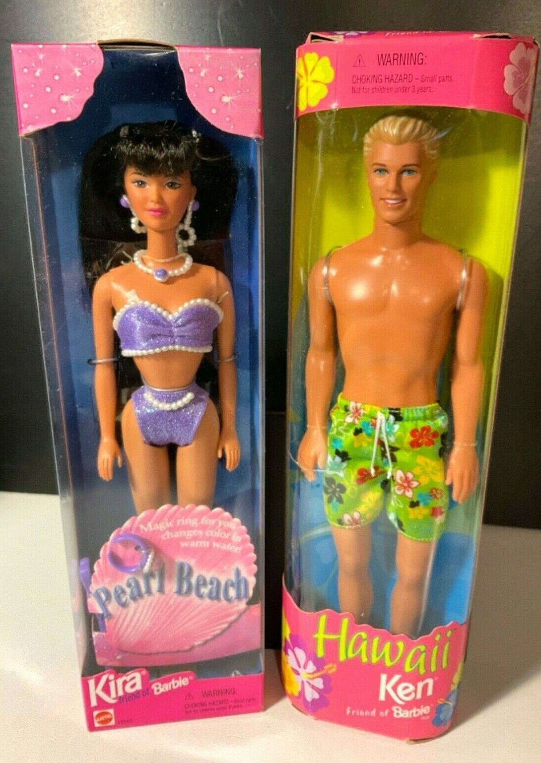 Vintage Lot of 2 Mattel Barbie 1997 Kira Pearl Beach & 1999 Hawaii Ken NIB Mattel 24616, 18580
