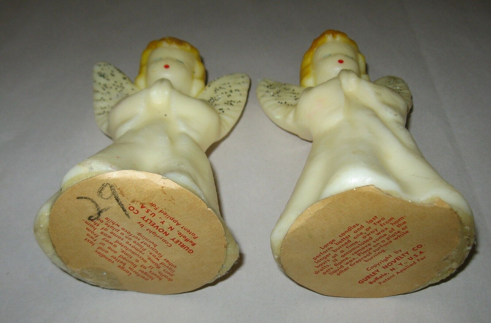2 Vintage GURLEY Novelty 5" Praying Angel Christmas Candles Glitter Wings Unlit Gurley Novelty Co. - фотография #6