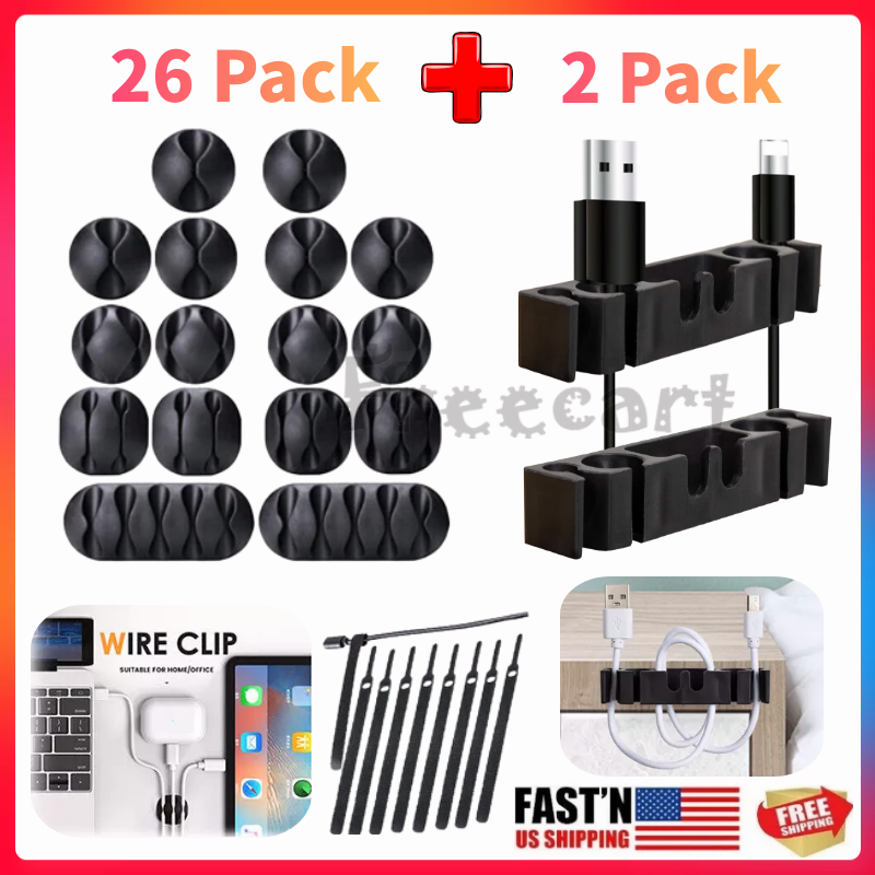 Cable Clip Grip Desk Wall Organizer Thin Tie Desktop Wire Cord Holder 26Pcs+2Pcs Unbranded Does not apply
