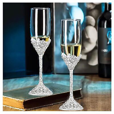 Champagne Flutes Wedding,Champagne Glasses Set of 2 Metal Base With Crystal S... Popgege