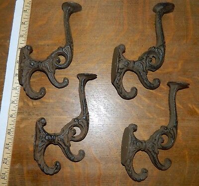 SET/4 FANCY OLD VICTORIAN STYLE WORLD WALL MOUNTED COAT HAT HOOKS CAST IRON  Без бренда