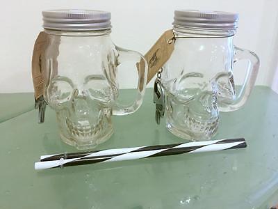 Skull Bar Drinking Glass MUG Mason Jar Halloween Set 2 BONUS Bottle Opener Straw mason Bottle Opener - фотография #3