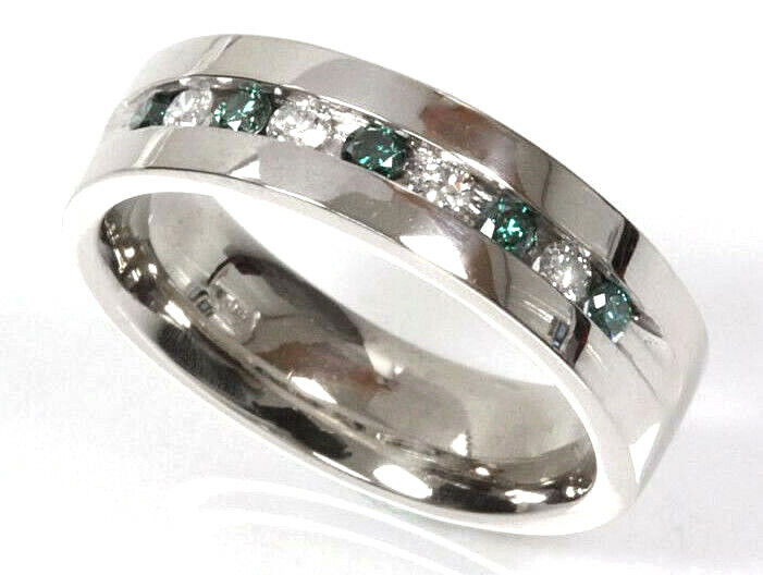 0.65 ctw Natural Blue & White Diamond Solid 14k White Gold Channel Wedding Ring Jewelry by ARSA