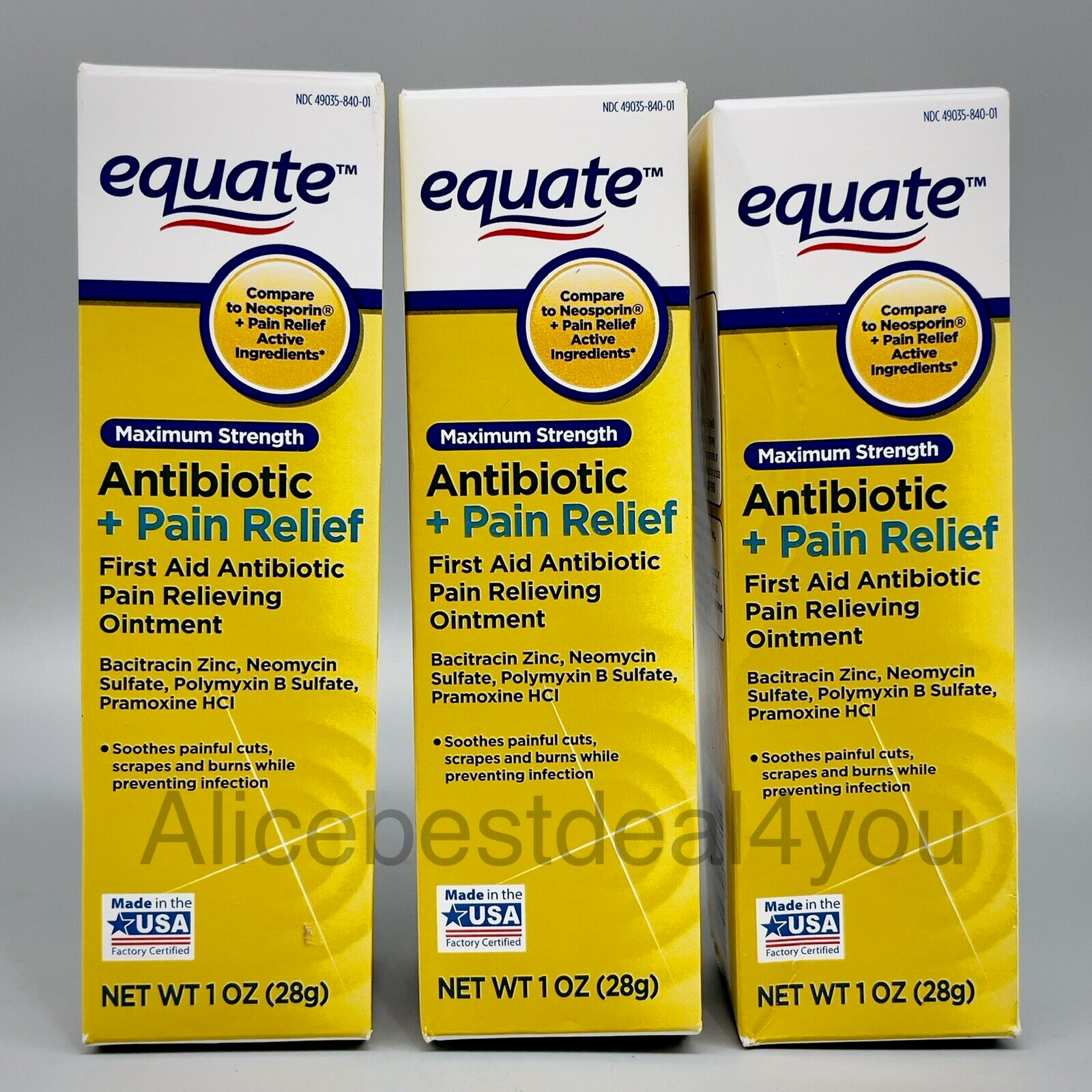 Equate Antibiotic Ointment Pain Relief Max Strength 1oz (28g) x 3PK EXp 1/24+ EQUATE N/a