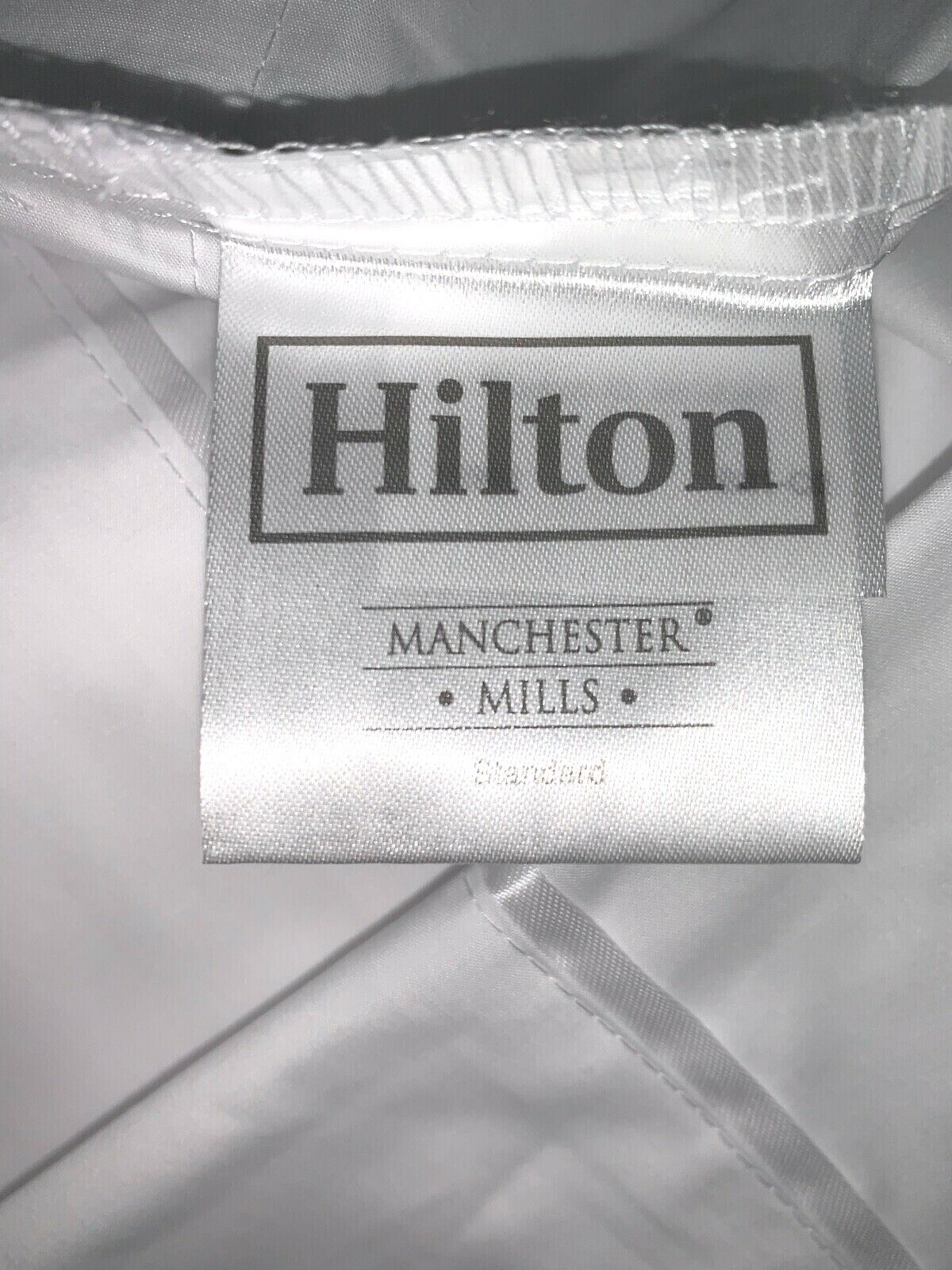 12 Pack Hilton Hotel Pillowcases T250 White QUEEN / STANDARD Sz W/ Satan Piping Hilton / Manchester Mills 0019067