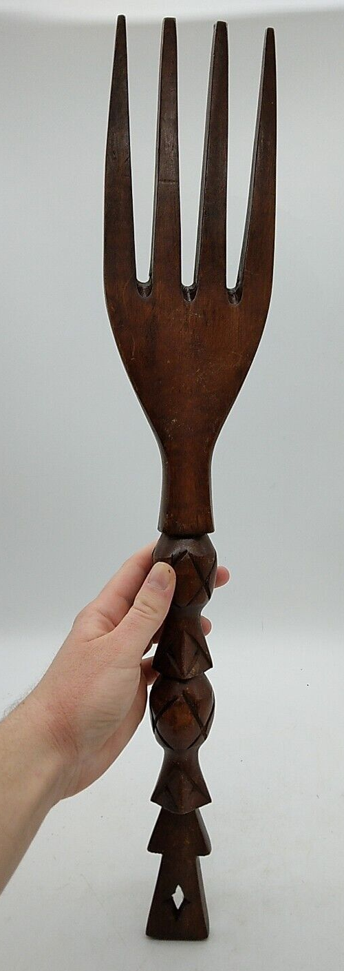 Vintage Large Carved Wooden Fork & Spoon Wall Decor 20 1/2 Inch Wood Tiki Totem Без бренда - фотография #7