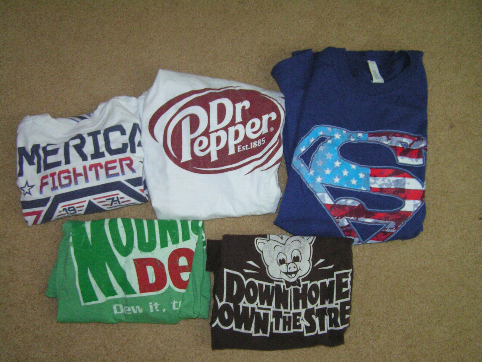 vintage T shirts lot of 5 mens medium & large american fighter piggly dr pepper Gildan