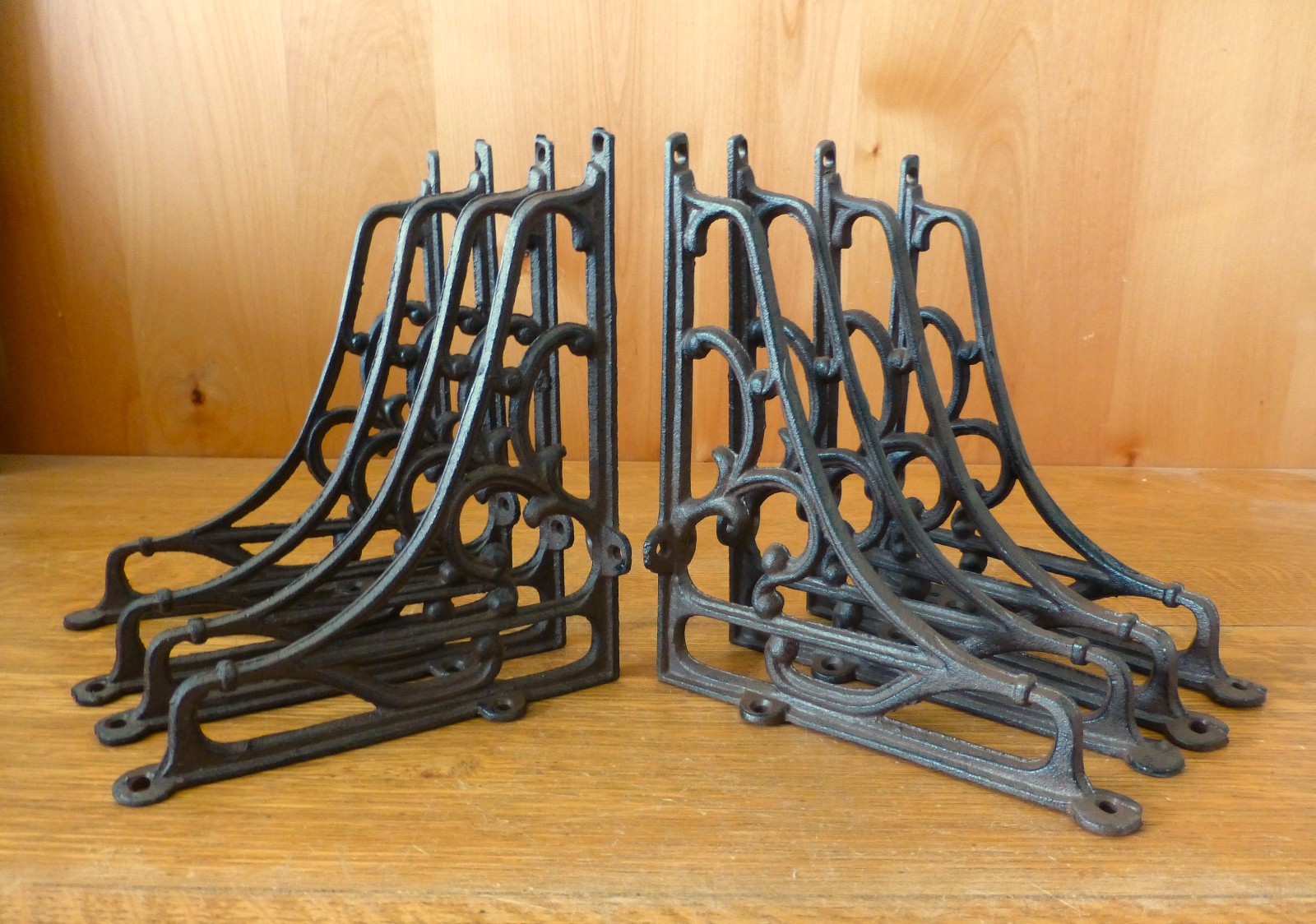 8 LARGE BROWN ANTIQUE-STYLE 8" SHELF BRACKETS CAST IRON rustic garden SCROLL Без бренда