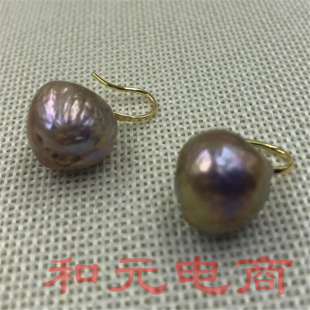 HUGE Pink baroque pearl earrings 18K TwoPin fashion earbob Mesmerizing gorgeous Unbranded 3