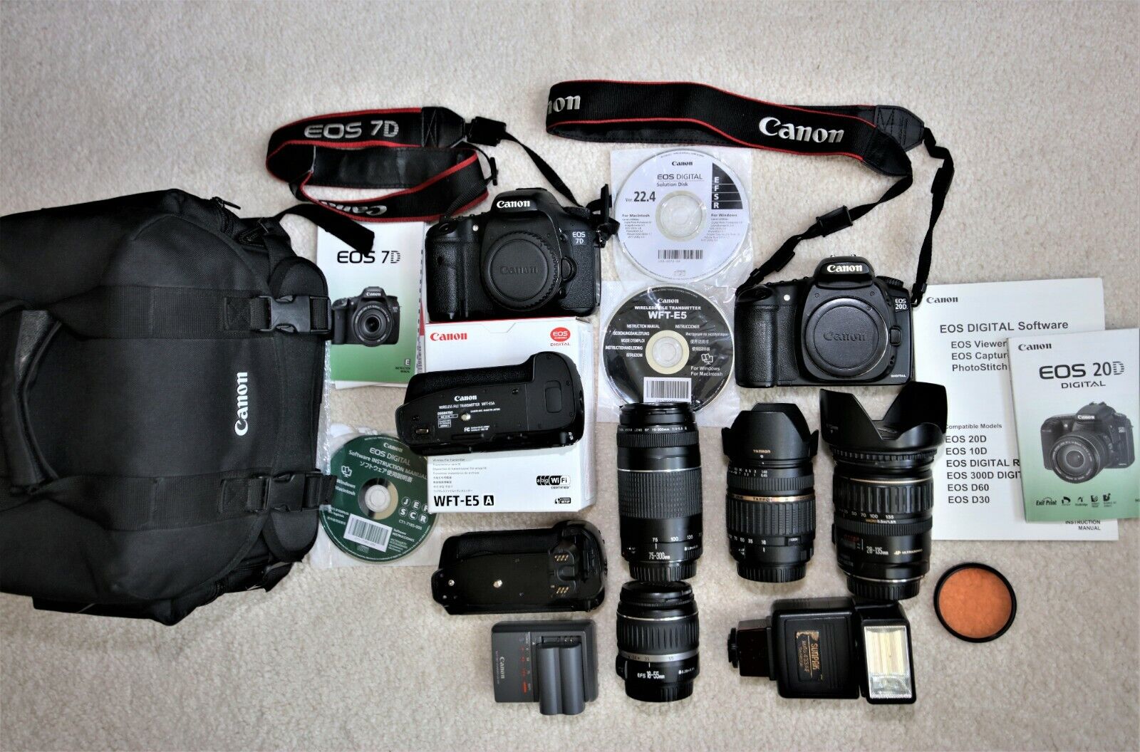 Canon Camera Bundle EOS 7D,EOS 20D W / 4 lenses , File transmitter , Battery gr Canon Canon EOS 7D