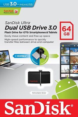 SanDisk 64GB OTG Dual Ultra USB 3.0 Micro Flash Thumb Drive Memory SDDD2-064G SanDisk SDDD2-064G-G46