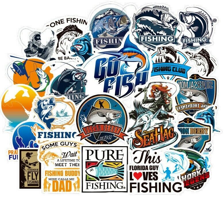 50pcs Fishing Stickers Pack Decal Vinyl Luggage Laptop Gift Kayak Boat Truck Car Hyperealm Does Not Apply